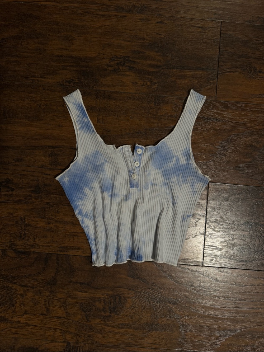 Ribbed Tie-Dye Henley Tank Top - Blue/White
